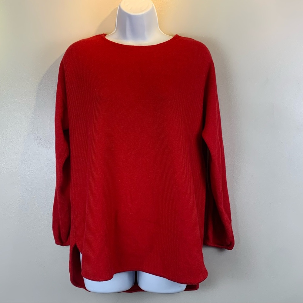Michael By Michael Kors Knit Tunic Sweater Womens Large Red‎ Back Zip Side Slits